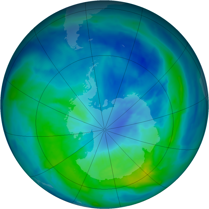 Antarctic ozone map for 25 March 2015